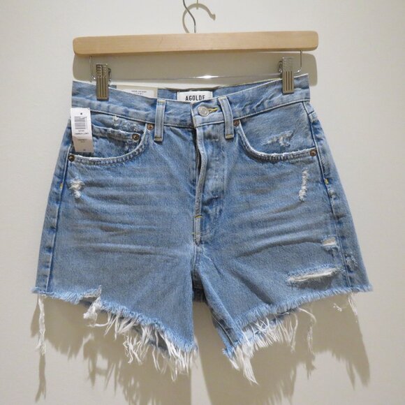 AGOLDE Parker Long Shorts in Swapmeet Light Denim Boho Distressed Casual 23 NWT - Picture 2 of 12